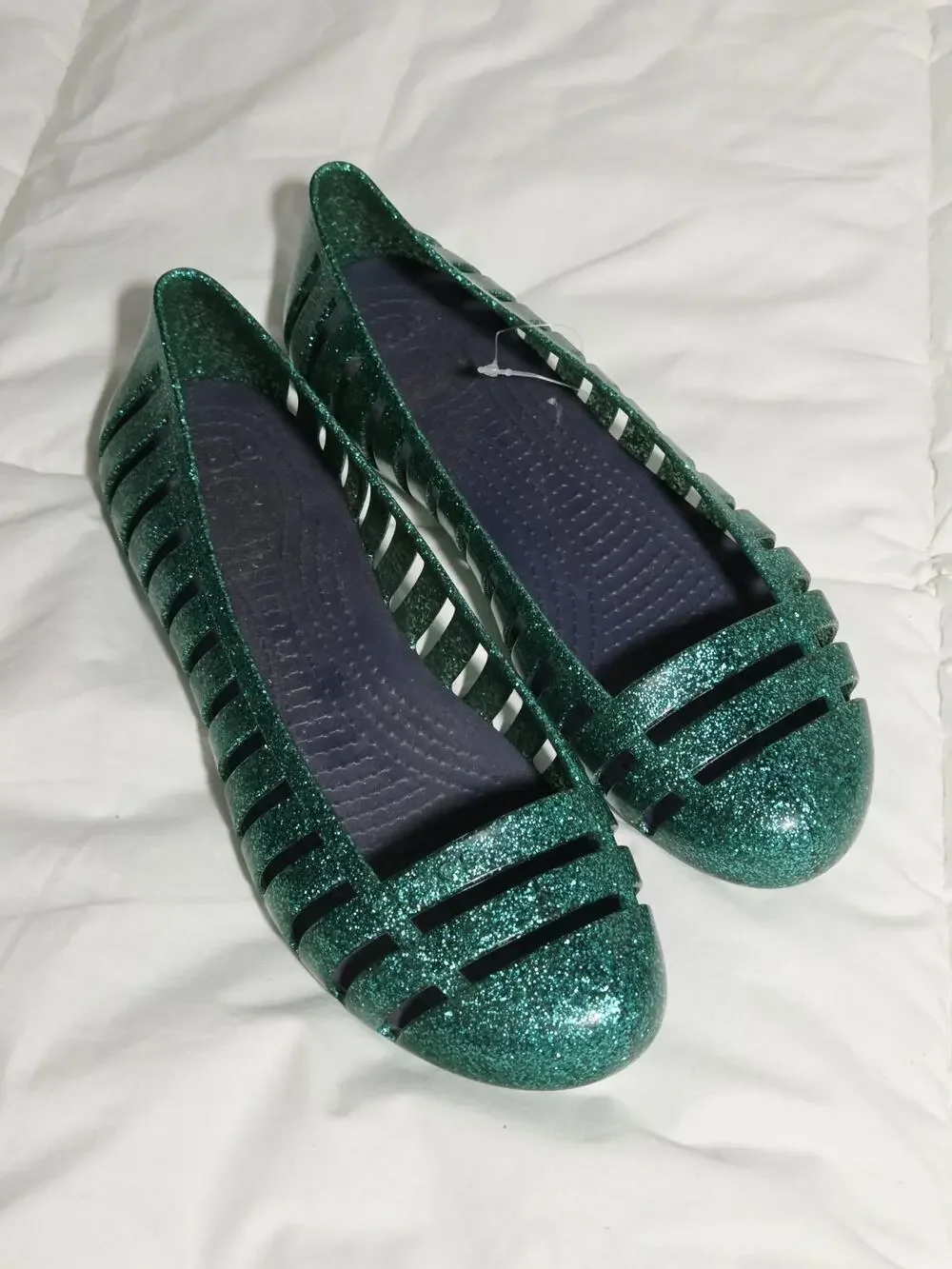 Crocs Adrina Li Jelly Ballet Flats Emerald Green Sparkle big Girl Sz 5 Confort